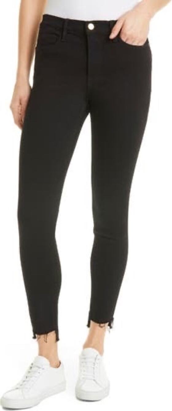 Frame Denim Women's Black Le High Skinny Ripped Raw Hem Ankle Jeans - Size 30